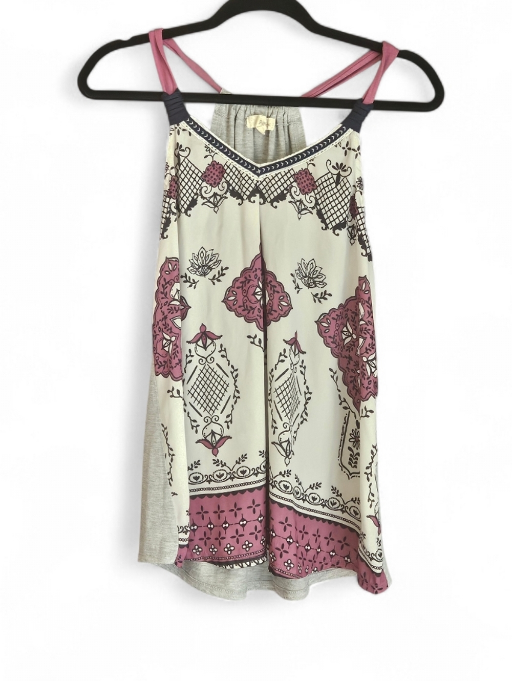 Rewind Purple Medallion Boho High Low Tank Top M Lace Trim